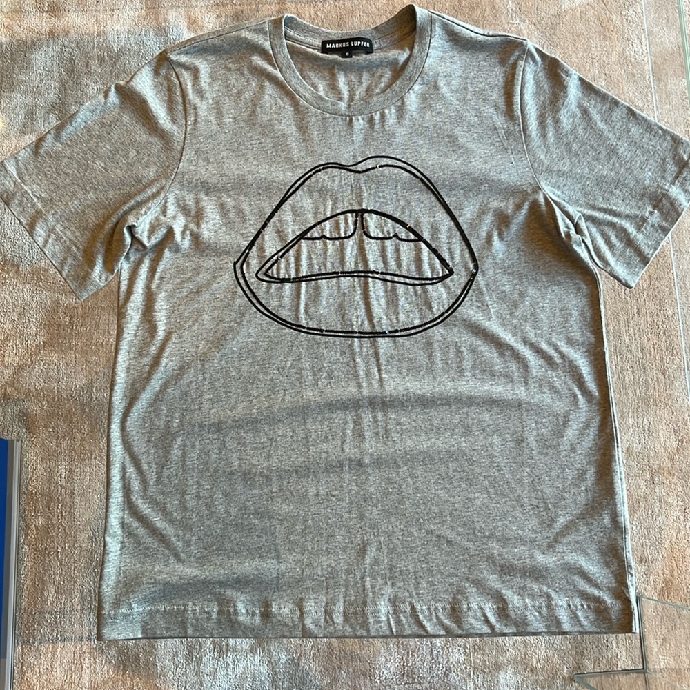 Markus Lupfer Sequin Lips T-Shirt Grey